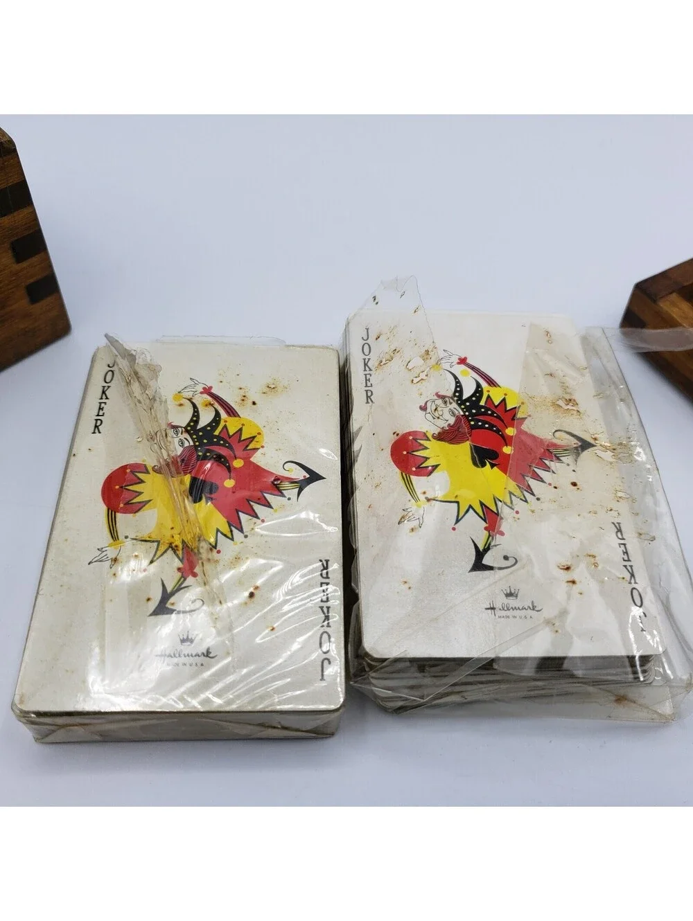 Vintage NOS Hallmark Playing Cards Roses in Wood Hand Painted Box Holder